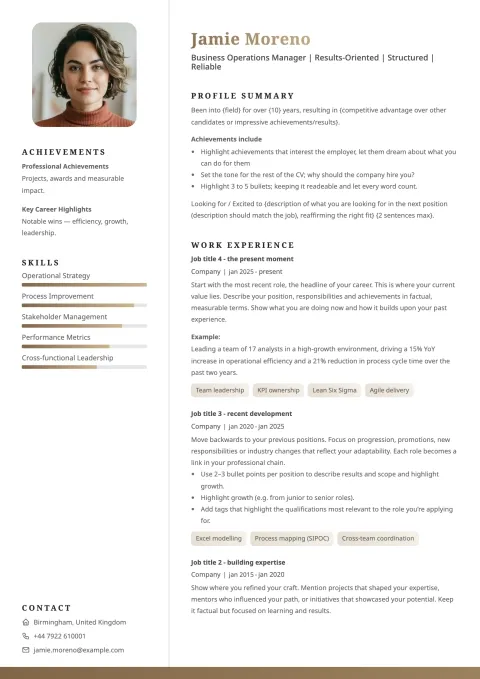 Clean CV template example with a modern look