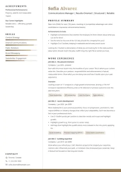 Premium clean resume template example with a white background, refined sidebar, and elegant gold accents